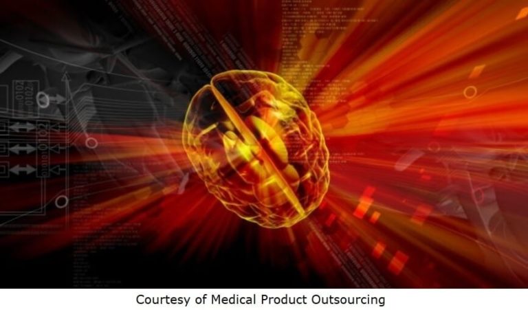 Graphic of electrified brain created by Medical Product Outsourcing