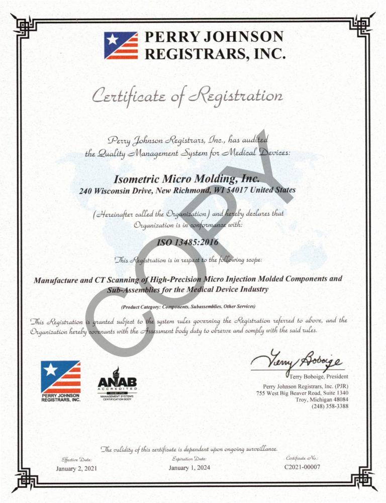 Image of Isometric Micro Molding ISO 13485:2016 Certification