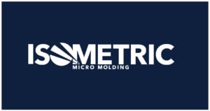 Blue Isometric Micro Molding logo with white letters
