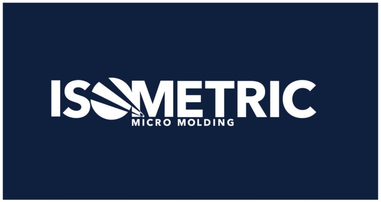 Blue Isometric Micro Molding logo with white letters